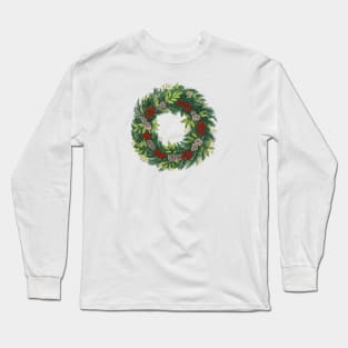 Holiday Wreath With Pine Cones and Berries Long Sleeve T-Shirt